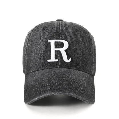 Fashion R Letter Denim Baseball Cap, Washed Cotton Peaked Hat