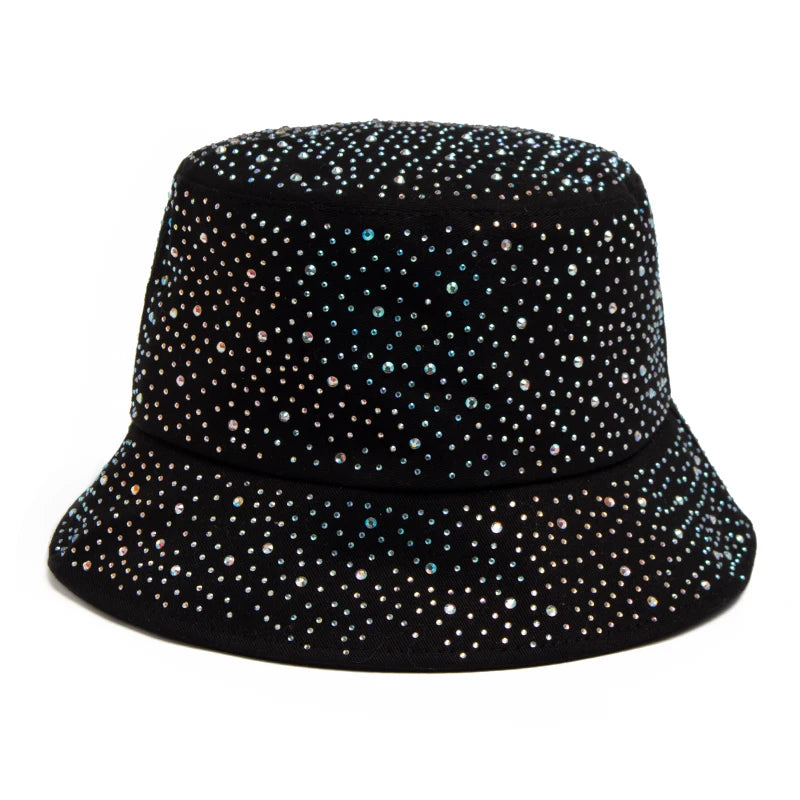 Summer Women Bucket Hat Fashion Colorful Rhinestones Cap