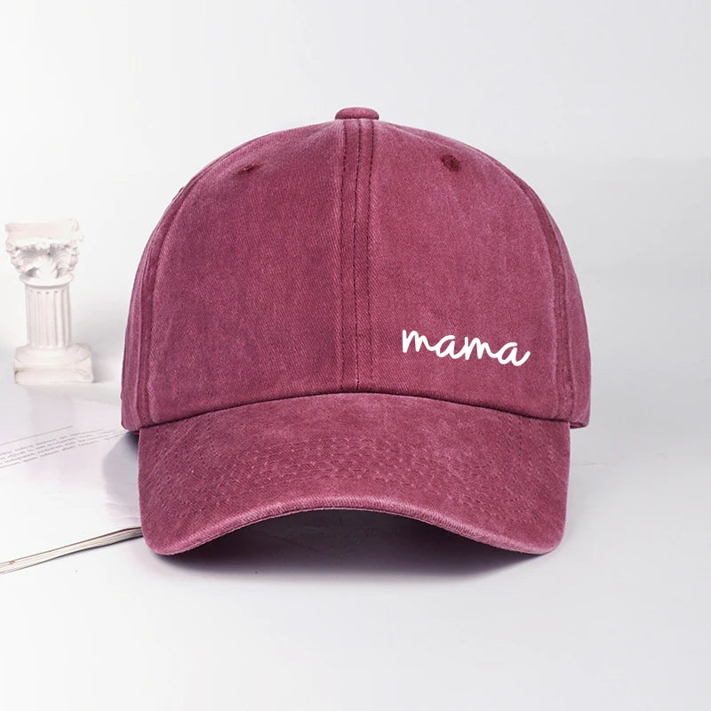 Minimalist "Mama" Print Washed Baseball Cap