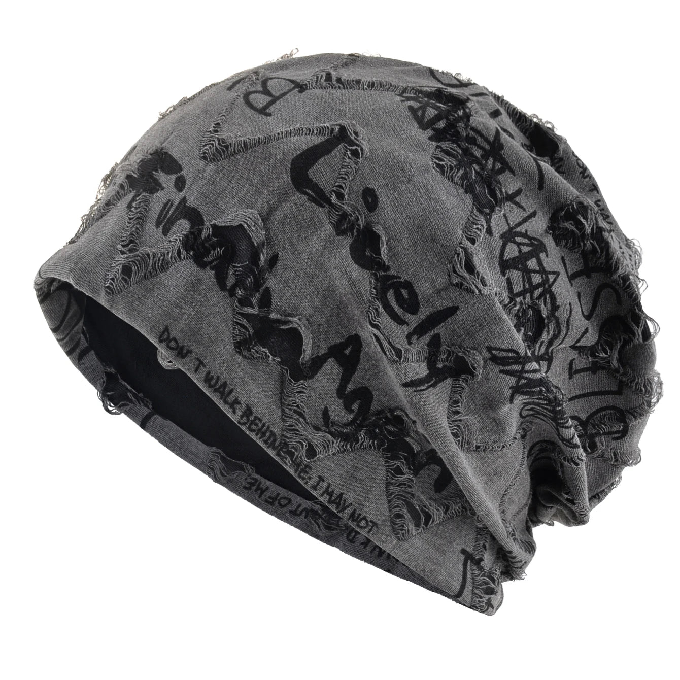 Letter Print Beanie Hats For Women Men Vintage Distressed Cracked Design Wasteland Style