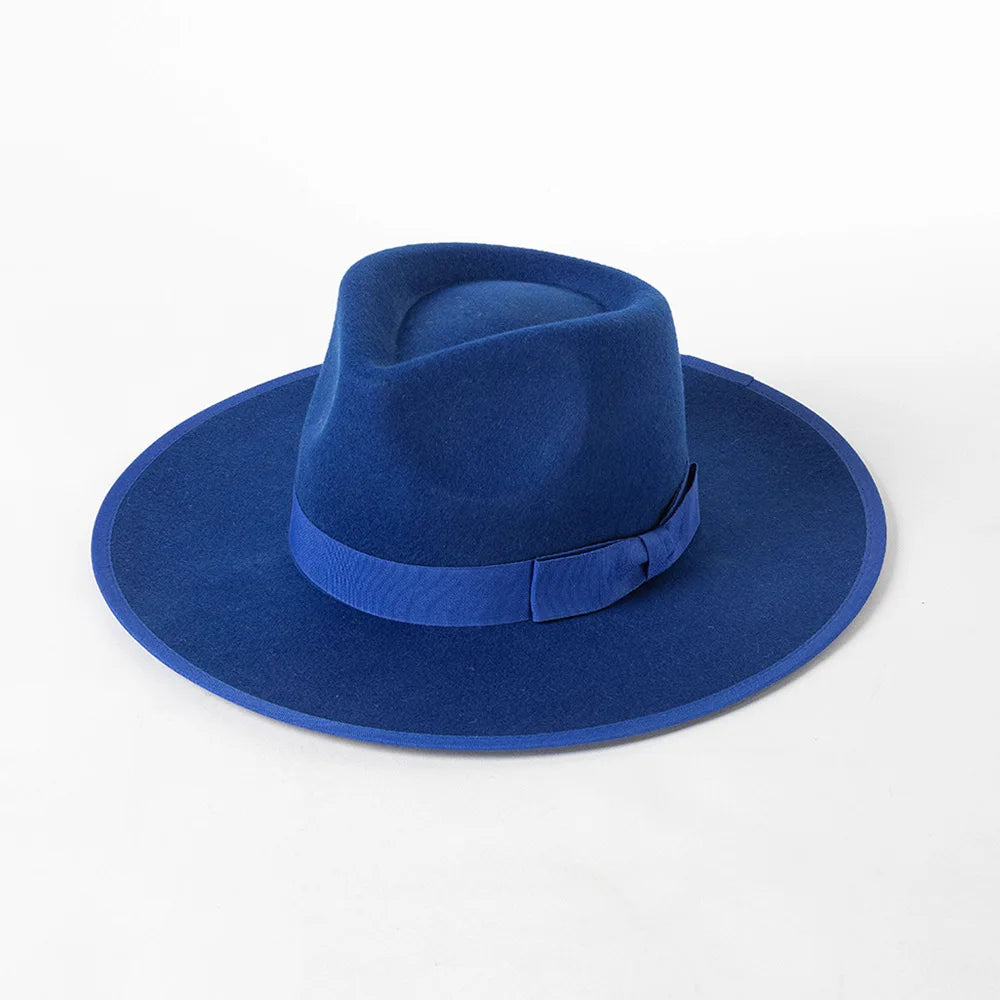 New British 100% Wool Fedoras Hat Women Retro Jazz Top Bow Felt Hat Men