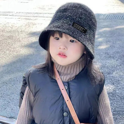 Kids Plush Knit Bucket Hat Autumn Winter Windproof Fisherman Cap