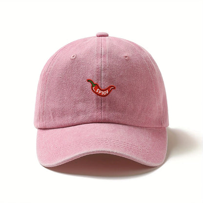 1pc Retro Washed Baseball Caps for Women,with Chili Pepper Embroidery