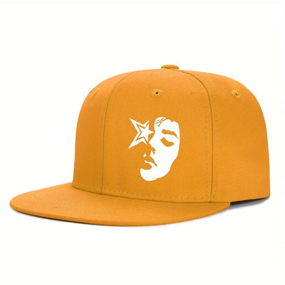 Fashion Face Pattern Printed Flat Brim Hat Hip Hop Y2k Snapback Hats