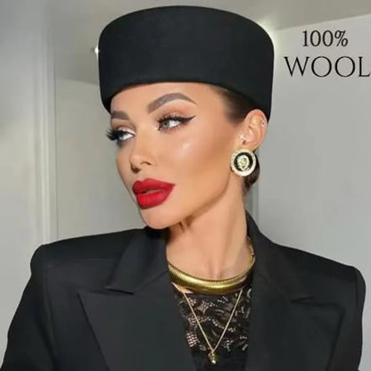 Women Wool Felt Berets Hat Vintage Hard Top Concave Top Fedoras Hats