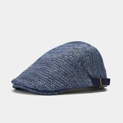 Japanese Style Hollow Straw Beret Vacation Flat Straw Newsboy Cap
