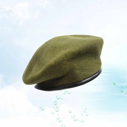 Unisex Wool Beret Hat Army Green Adjustable Spring Autumn