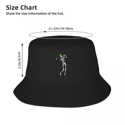 Golf Funny Golfing Skeleton Golfer Halloween Pattern Bucket Hat For Men Women's