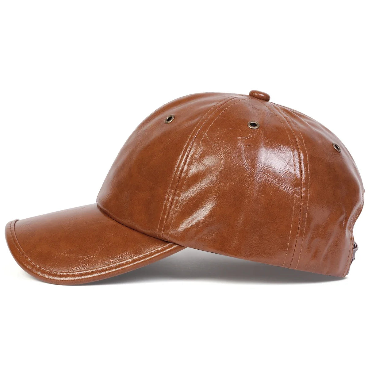Unisex Copper Buckle Pore PU Leather Baseball Caps