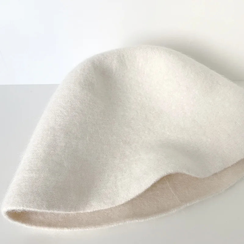 High Quality Double-Sided Wear Beanie Women Pure Wool Angora Rabbit Bucket Hat