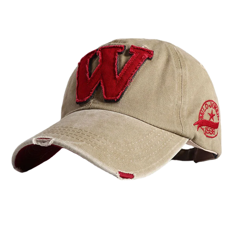 2025 W Letter Embroidery Washed Cotton Baseball Cap