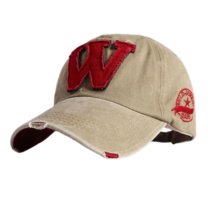 2025 W Letter Embroidery Washed Cotton Baseball Cap