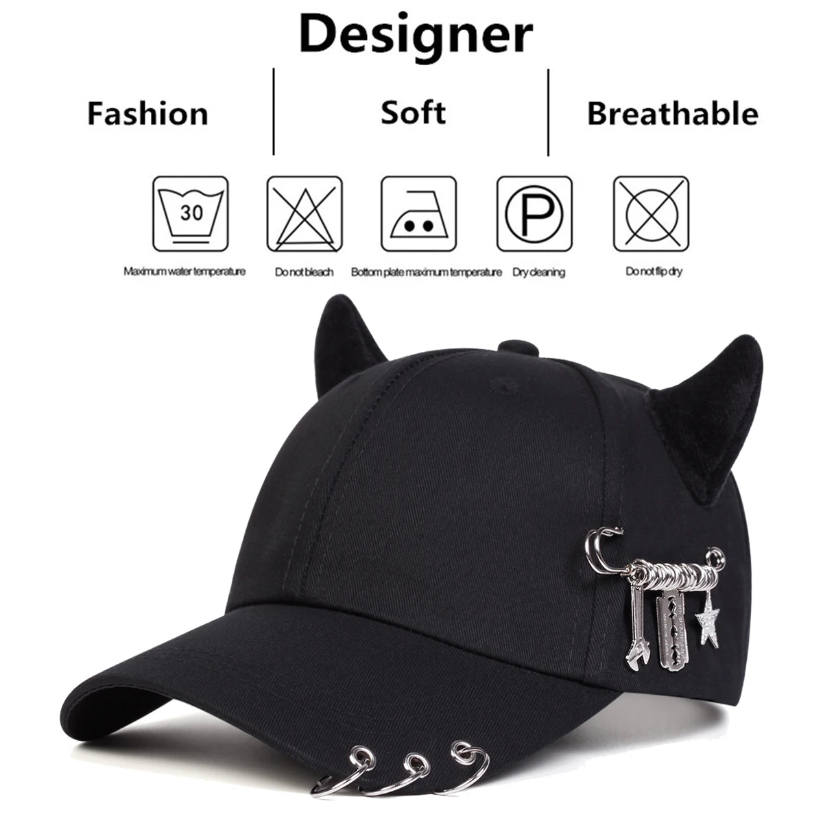 Unisex Lron Ring Cow Horn Personality Baseball Caps Spring Autumn