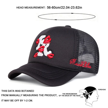 Unisex Letter Lips Embroidery Baseball Net Caps Spring and Summer