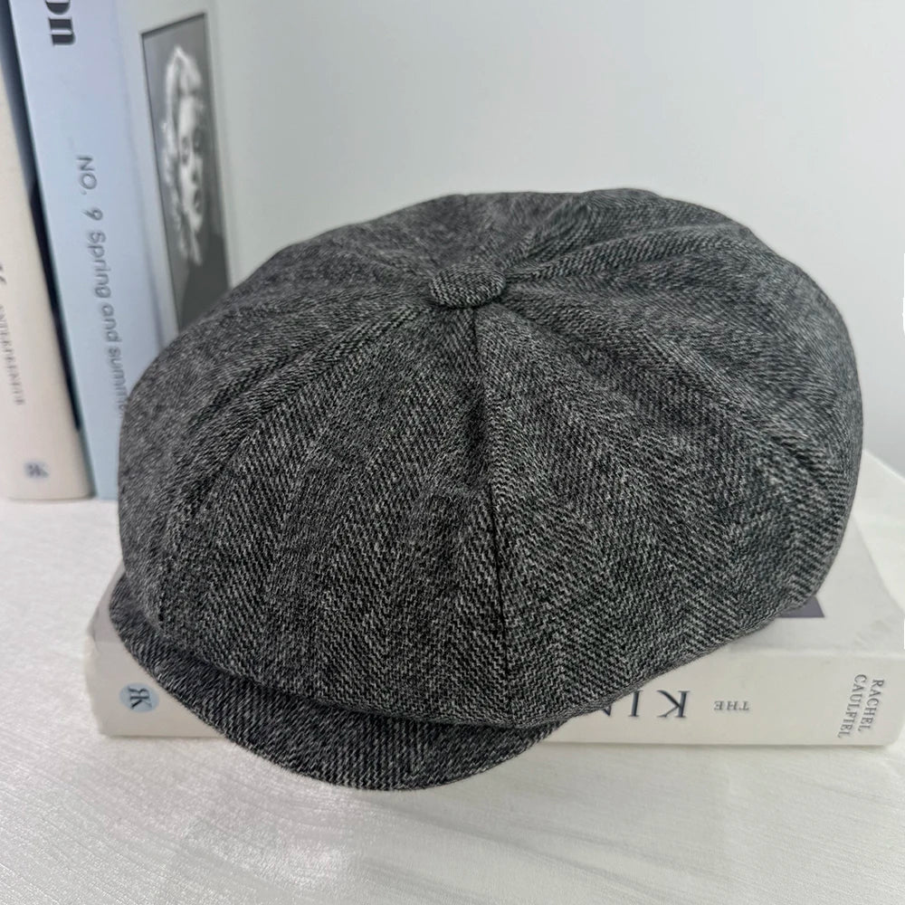 Gray Octagonal Cap Vintage Woolen Newsboy Caps