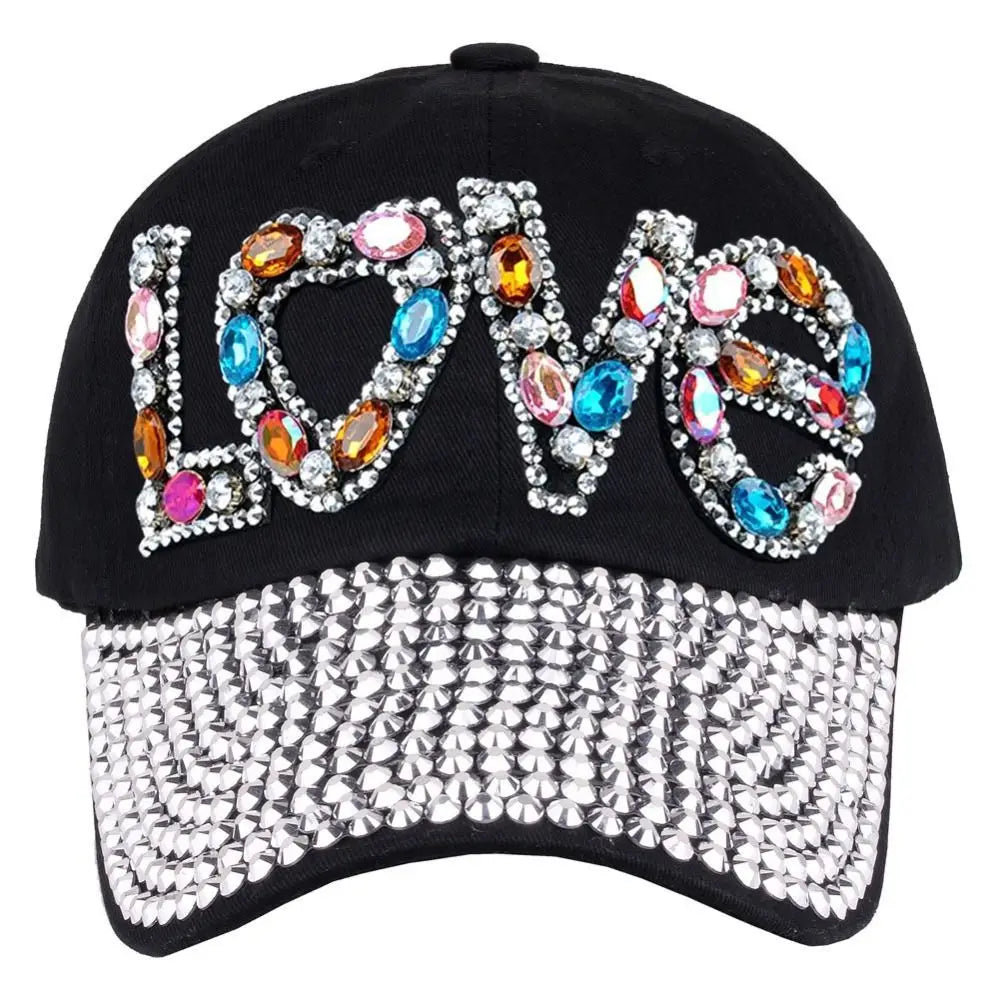Outdoor Sports Love Rhinestones Baseball Caps Women Girls