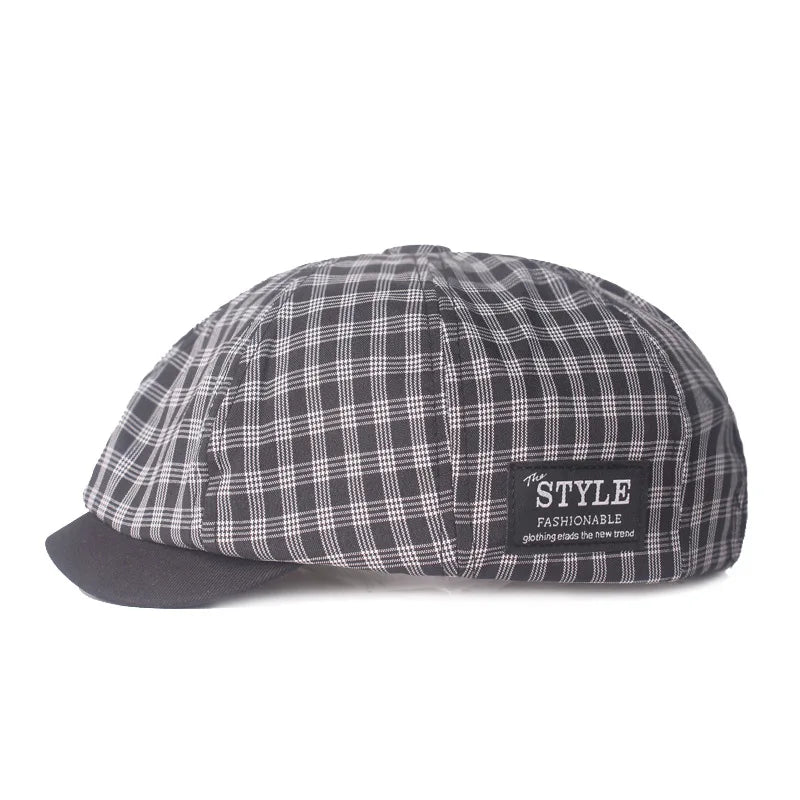 Plaid Cotton Octagonal Cap Literary Youth Women's Painter Hat