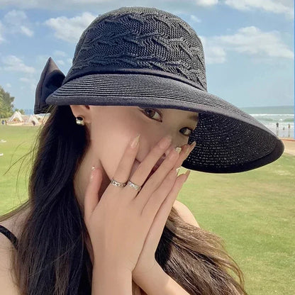 Summer Girls Wide Brim Sun Hat Bowknot Straw Outdoor Sun Protection