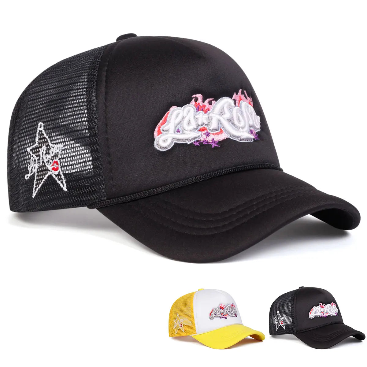 Unisex LaRona Flame Embroidery Baseball Net Caps Spring and Summer