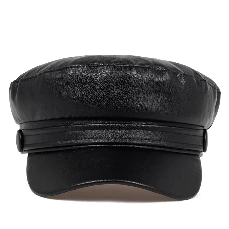 Pu Leather Solid Color Army Cap Spring And Autumn Outdoor Casual Adult