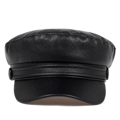 Pu Leather Solid Color Army Cap Spring And Autumn Outdoor Casual Adult