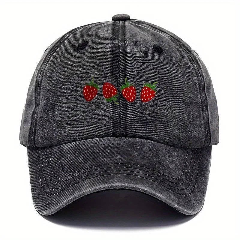 Strawberry Printed Baseball Cap With Adjustable Sunshade, Fashionable Duckbill Cap
