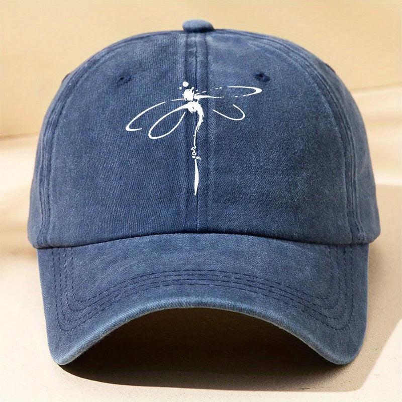 Dragonfly Print Retro Soft Brimmed Curved Baseball Cap for Both Men and Women