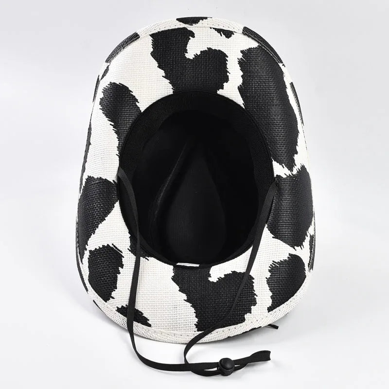 Cow Print Straw Western Cowboy Hat