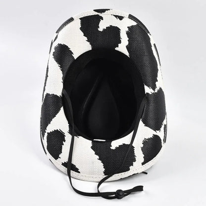 Cow Print Straw Western Cowboy Hat