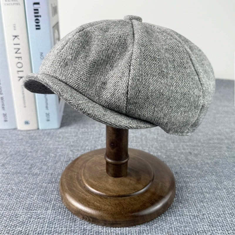 Gray Octagonal Cap Vintage Woolen Newsboy Caps