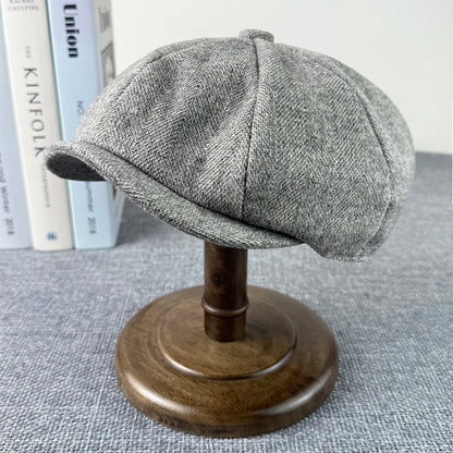 Gray Octagonal Cap Vintage Woolen Newsboy Caps