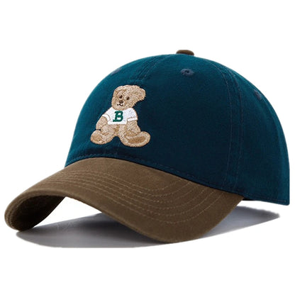Unisex Cotton Baseball Cap With Lovely Bear Embroidery Outdoor Sports Dad