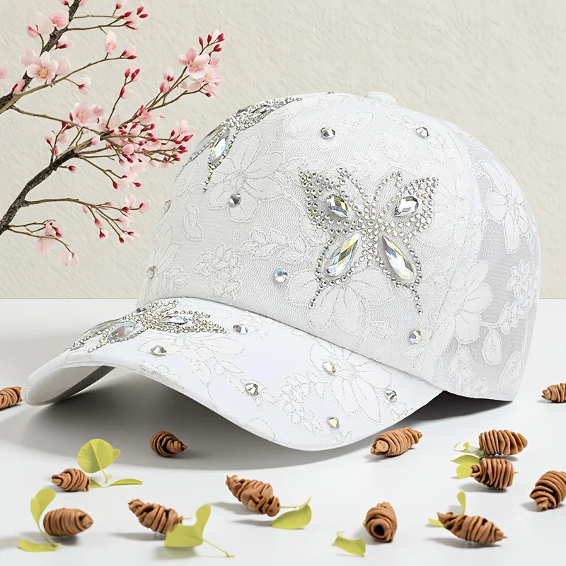 Butterfly-Shaped Diamond-Studded Women's Baseball Cap