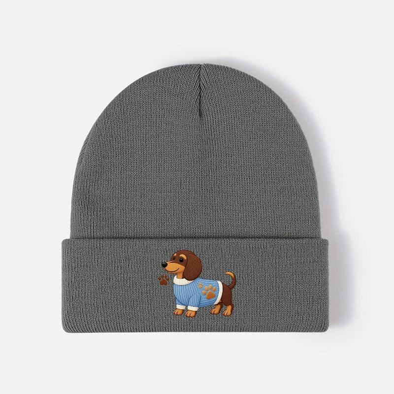 Dachshund Dog Knit Beanie Warm Cuffed Skull Cap