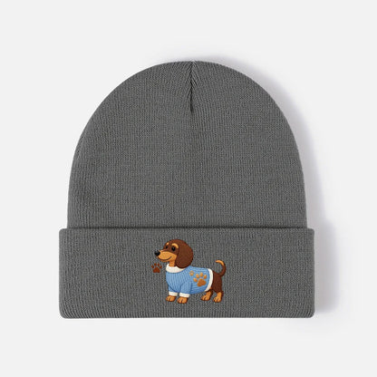 Dachshund Dog Knit Beanie Warm Cuffed Skull Cap