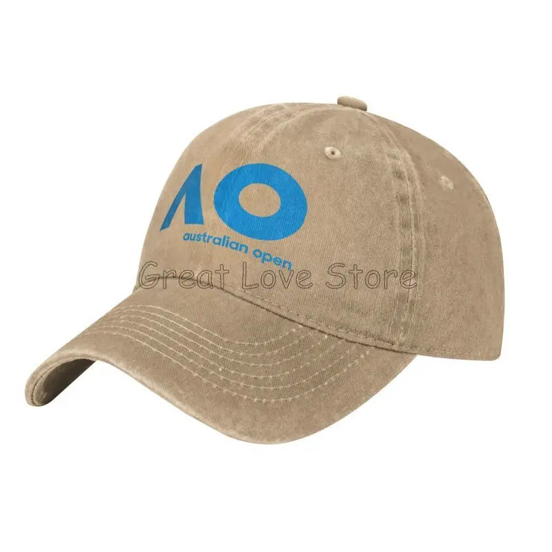 Australian Open AO Print Baseball Cap Vintage Washed Cotton Denim