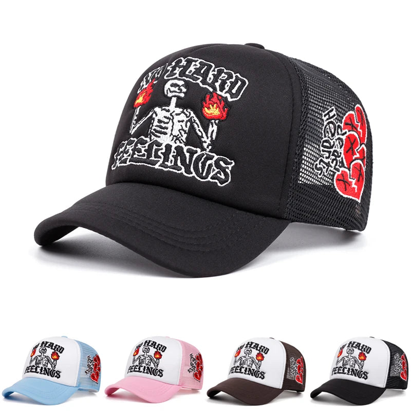 Fire Skull Rose Love Embroidery Trendy Hip Hop Hat Men's Outdoor Leisure Hat Women's