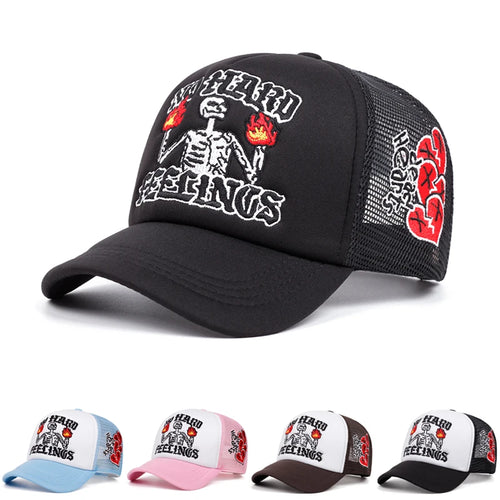 Fire Skull Rose Love Embroidery Trendy Hip Hop Hat Men's Outdoor Leisure Hat Women's