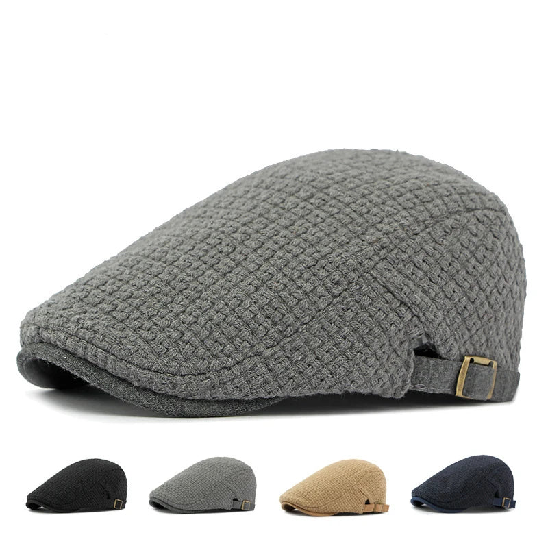 Autumn Flat Peaked Cap For Men Solid Knit Beret Hat Women