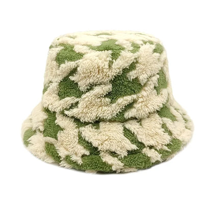 1pc Winter Lamb Wool Striped Bucket Hat