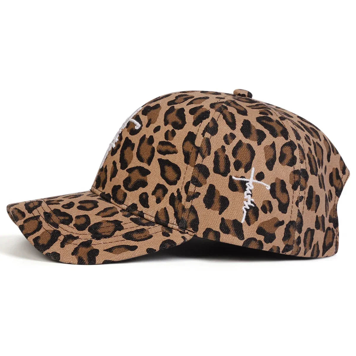 Unisex Letter Cross Embroidery Leopard Pattern Baseball Caps Spring and Autumn