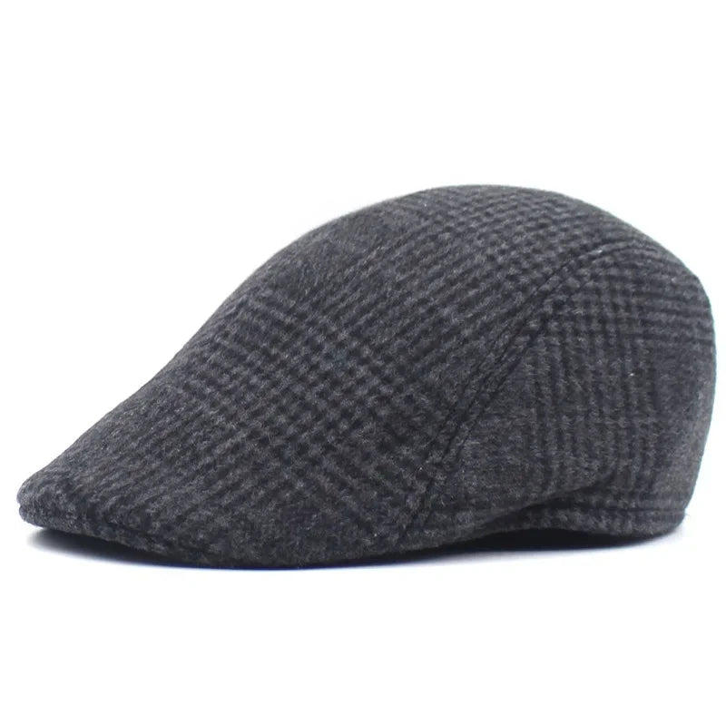 Men Plaid Check Printed Hat British Style Gentleman Waiter Cabbie Flat Cap