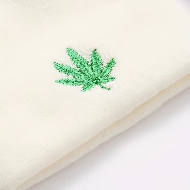 Fashion Leaf Embroidery Knitted Hat For Men Women Teens