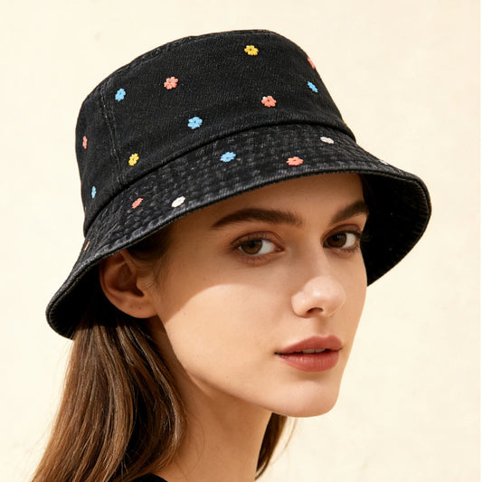 Korean Fashion Full Embroidery Colorful Floral Fisherman Hat