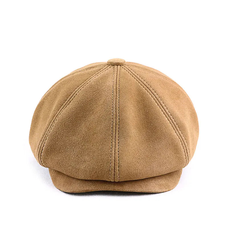 Waterproof Real Leather Sheep-Skin Newsboy Flat Cap