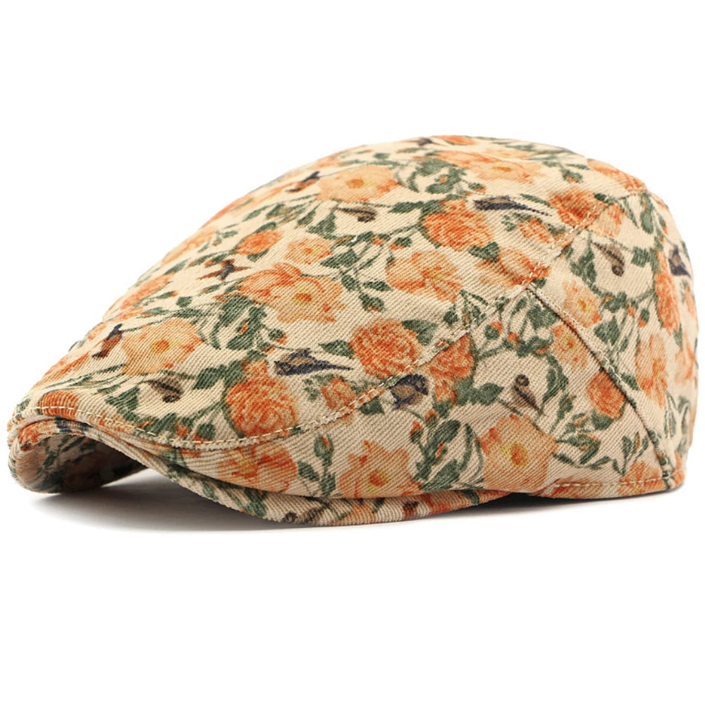 Men Women Retro Floral Artist Painter Beret Hat Adjustable