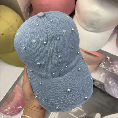 Korean Pearl Washed Denim Baseball Cap
