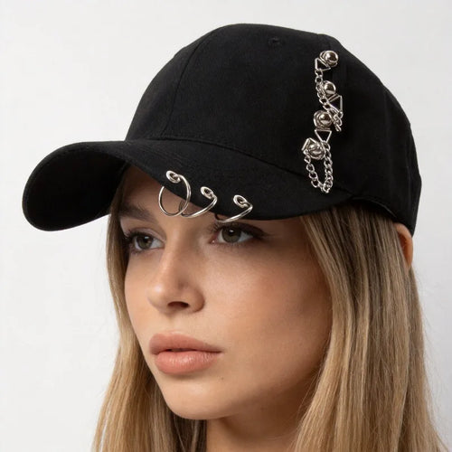 Y2K Punk Metal Chain Ring Baseball Cap Women