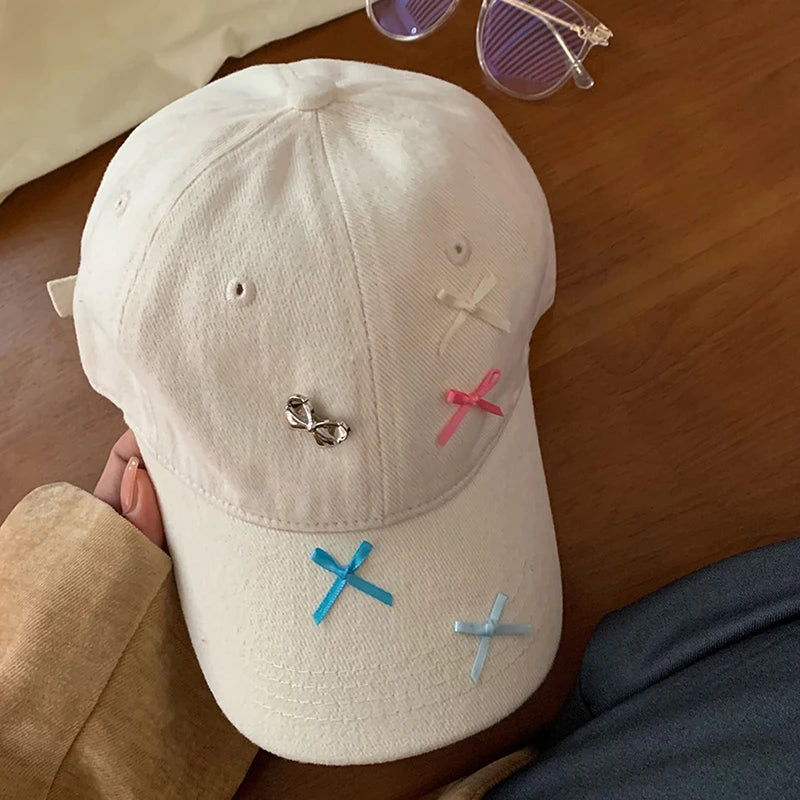 Women Bow Baseball Hat Y2k Shiny Rhinestone Duck Tongue Hats