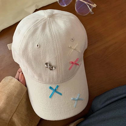 Women Bow Baseball Hat Y2k Shiny Rhinestone Duck Tongue Hats